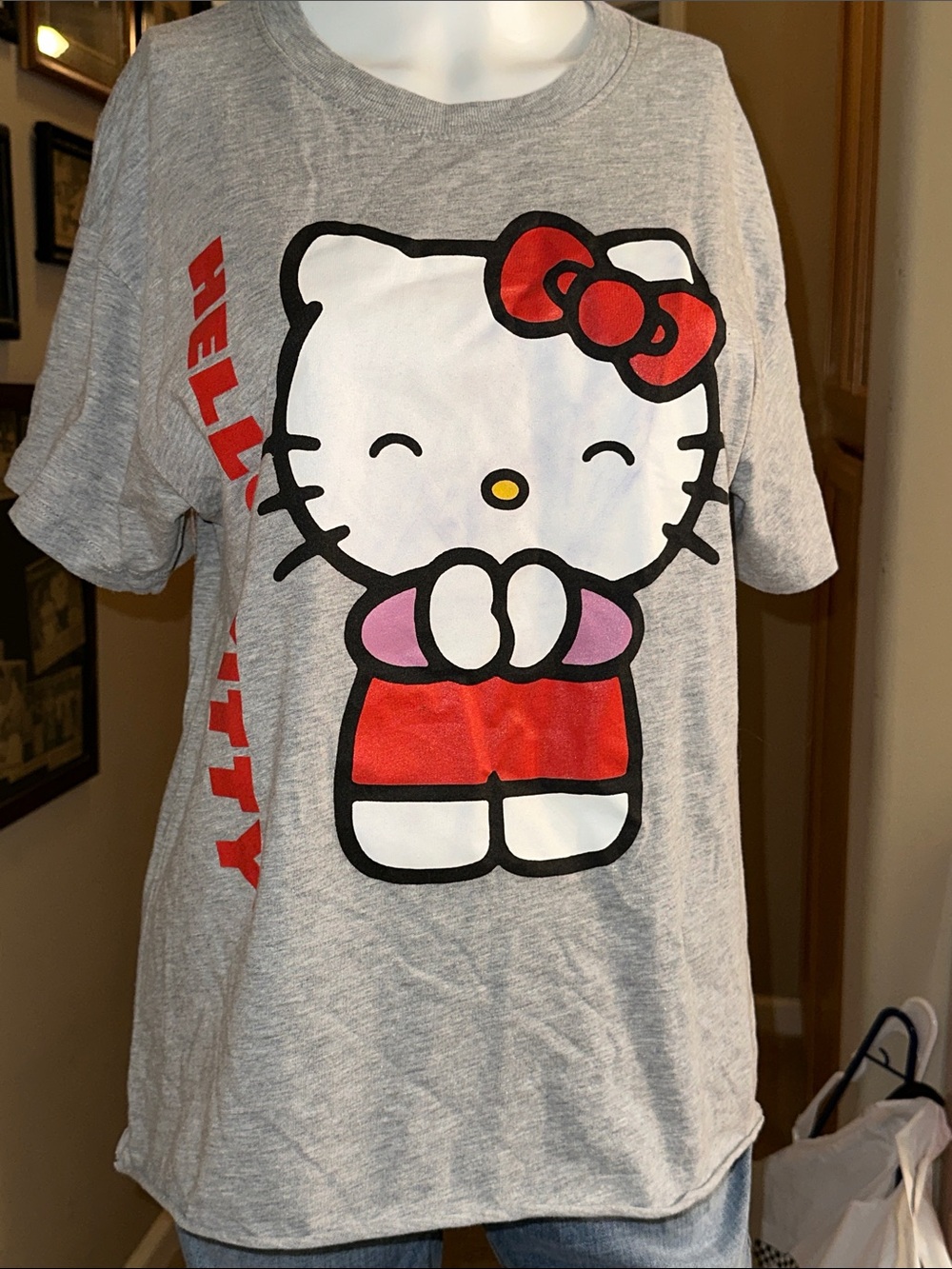 Hello Kitty Gray Tee with Red and Pink Graphic Women’s